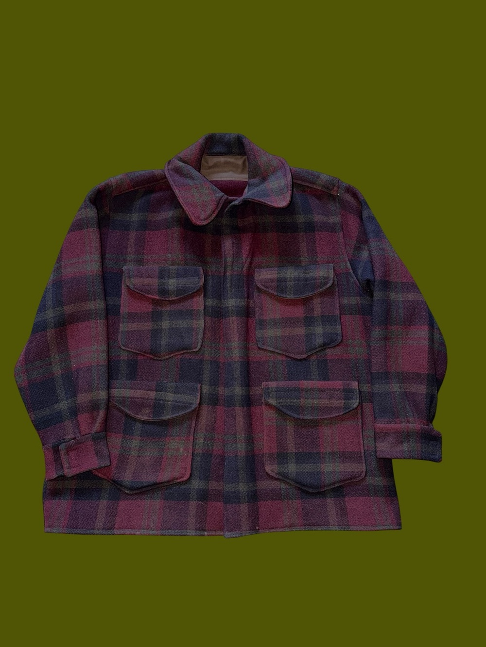 Vintage 60s Men’s Plaid Wool Cruiser Jacket Mackinaw Hunting Coat Size L